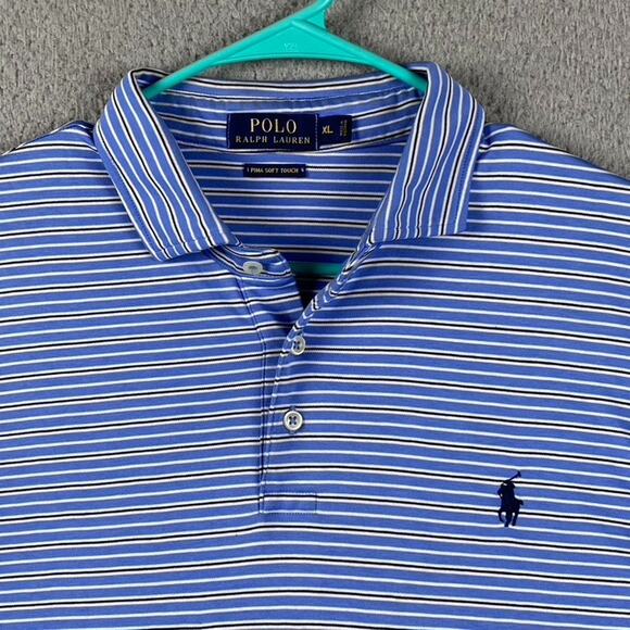Polo Ralph Lauren Pima Soft Touch Polo Shirt Men's XL Blue White Striped - Picture 1 of 8